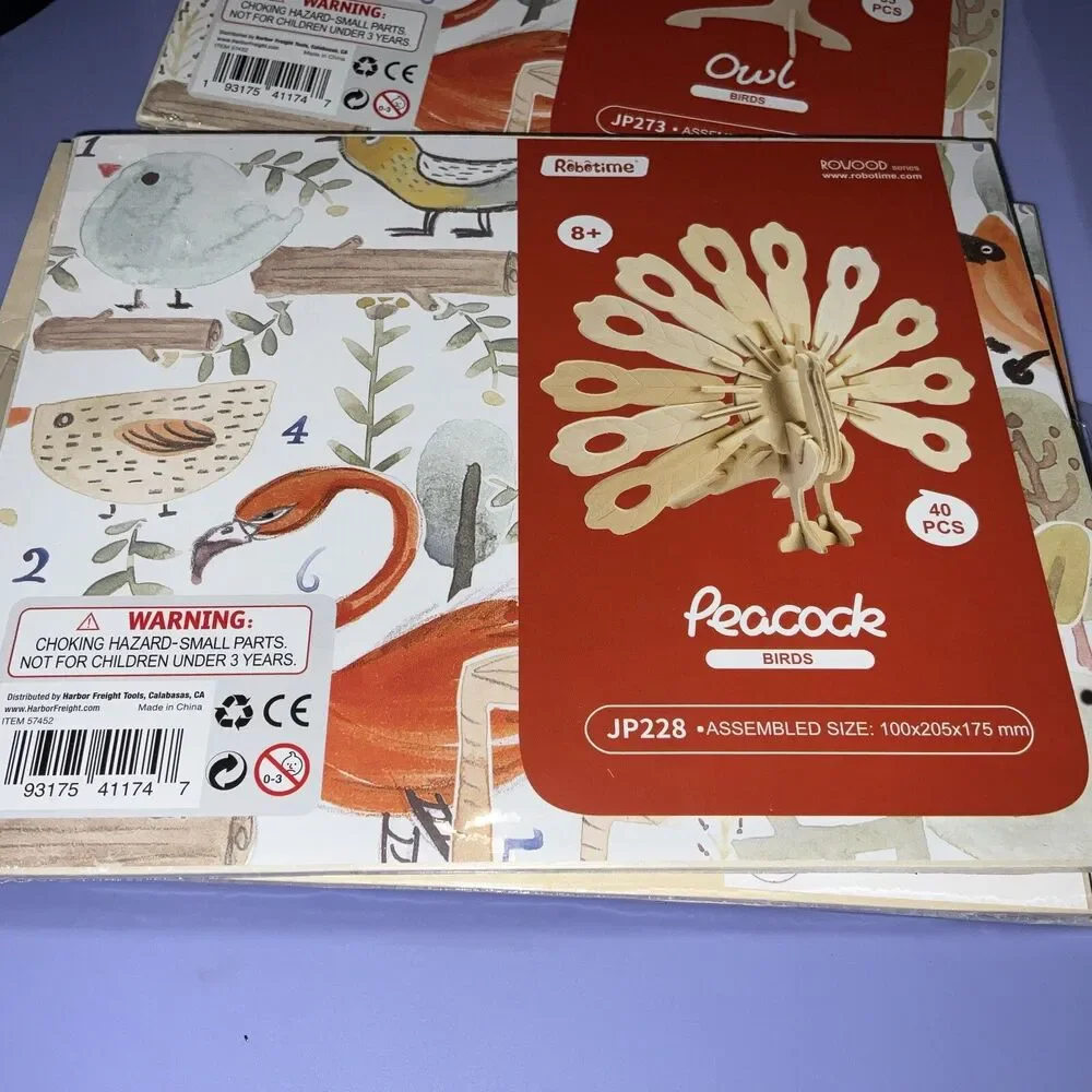 Owl 🦉 & Peacock 🦚 Robotime 3D Wooden Puzzles Lot of 2 BRAND NEW Paintable 🖌️